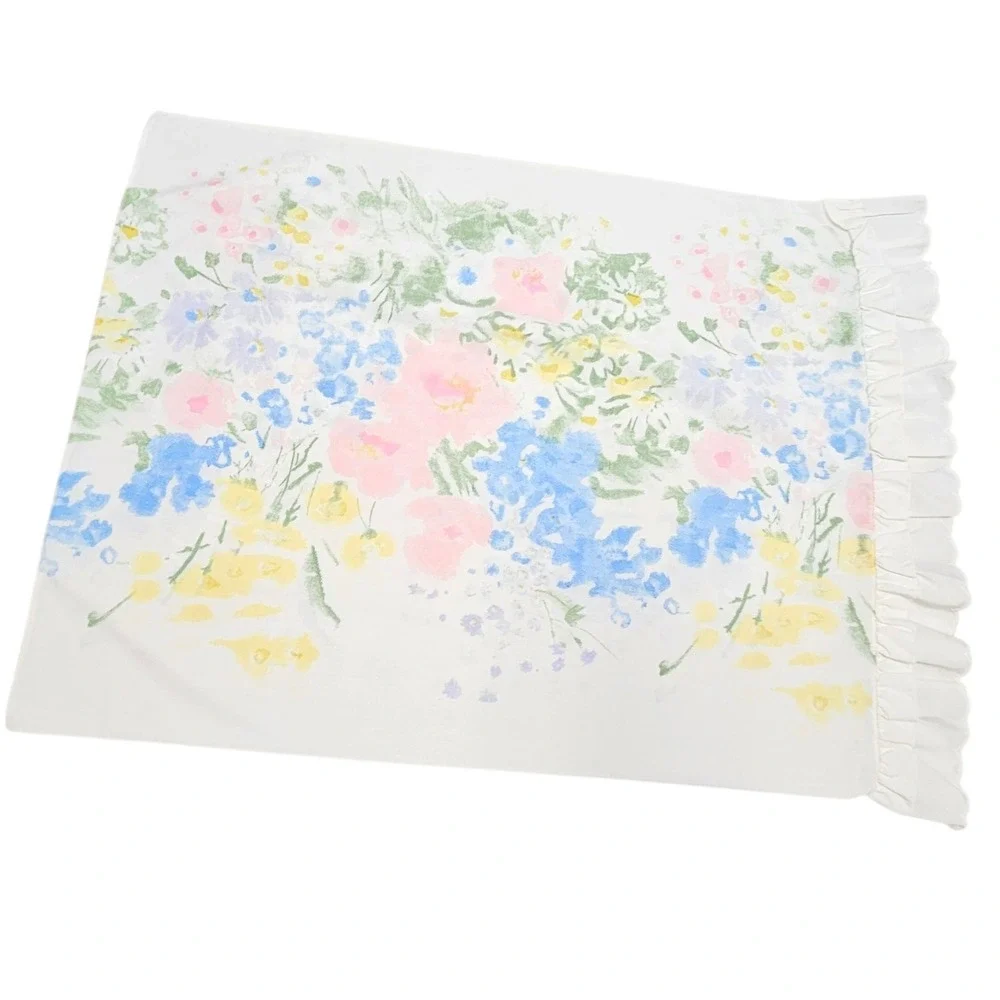 Vintage Perma Prest Percale Standard Pillow Case Floral Pink Blue Yellow Ruffled